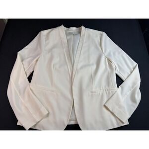 Est. 1946‎ Women Cream Open Front Blazer Jacket with Shoulder Pads Size M